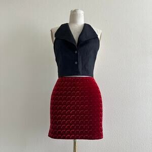 handmade red velvet textured mini skirt